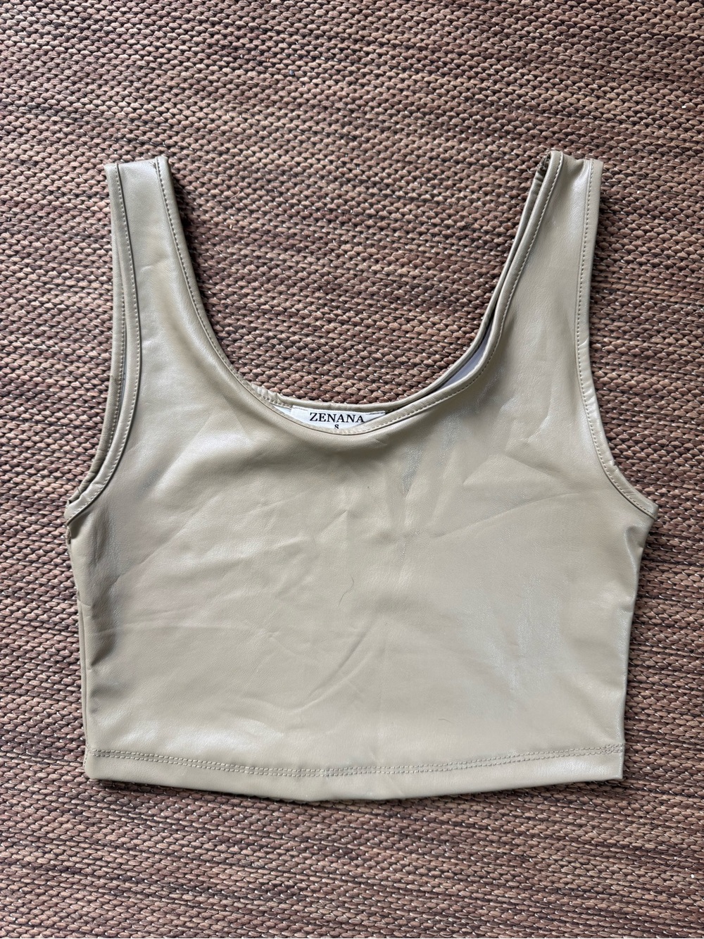 Zenana Outfitters Taupe Faux Leather Crop Tank